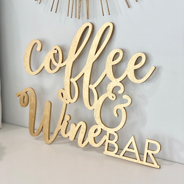 Coffee & Wine Bar Wall Sign, Small, 12.75in x10in, No Backboard - Kitchen Office Break Room Home Wall Decor Sign Coffee Station Bar Sign