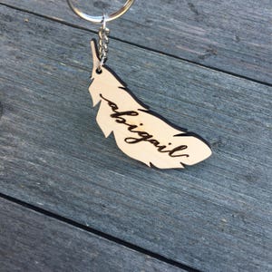 Personalized Wood Feather Keychain, 3W Keychain, Engraved Keychain, Cute Anniversary Wedding Birthday Christmas Bridesmaid Key Chain Ring image 5