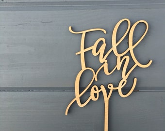 Fall in Love Wedding Cake Topper 5" inches, Event Anniversary Honeymoon Autumn Script Unique Laser Cut Toppers by Ngo Creations