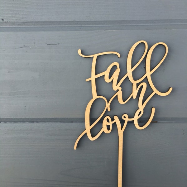 Fall in Love Wedding Cake Topper 5" inches, Event Anniversary Honeymoon Autumn Script Unique Laser Cut Toppers by Ngo Creations