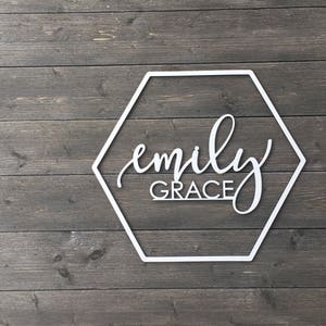 Personalized Hexagon Name Sign Cut Out - No Backboard, Wooden Name Sign, Custom Sign, Geometric Name Sign, Nursery Sign, Wedding Sign Unique
