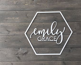 Personalized Hexagon Name Sign Cut Out - No Backboard, Wooden Name Sign, Custom Sign, Geometric Name Sign, Nursery Sign, Wedding Sign Unique