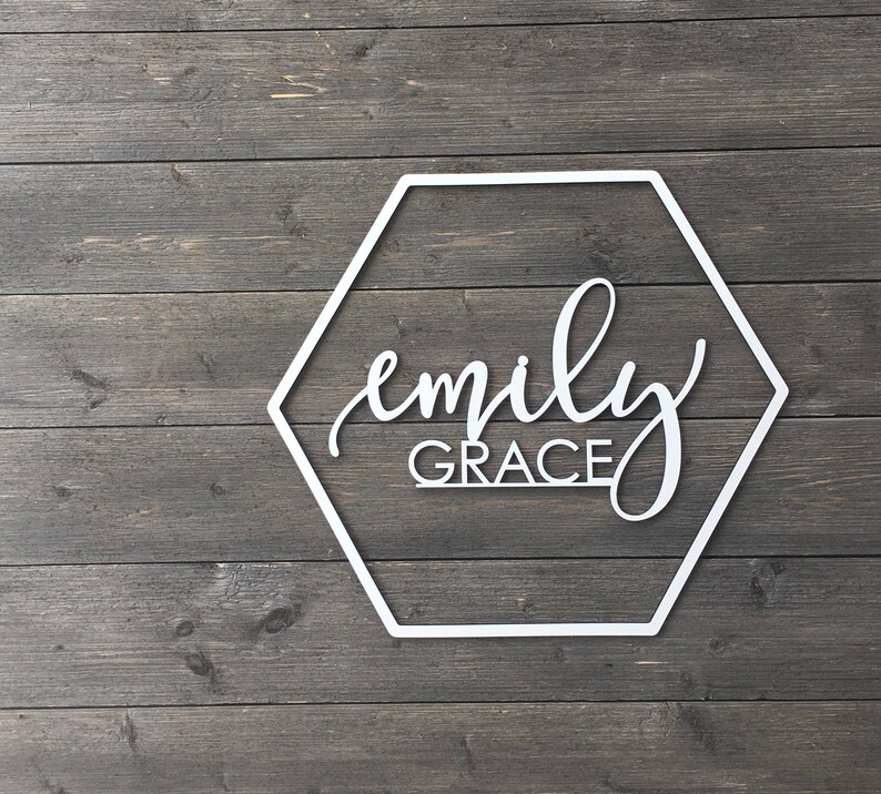 Personalized Hexagon Name Sign Cut Out No Backboard, Wooden Name Sign, Custom Sign, Geometric Name Sign, Nursery Sign, Wedding Sign Unique image 1