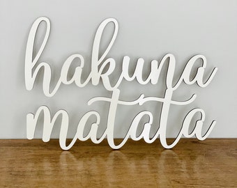 Hakuna Matata Wall Sign, Small, 14in x 9.5in, No Backboard, Quote Nursery Above Crib Boy Room Office Home Baby Shower Gift Wood Sign Decor