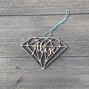 Personalized Ornament Geometric Diamond 5 inches Custom Christmas Ornament Glam Christmas Ornament Wood Ornament Bling 2023 image 2