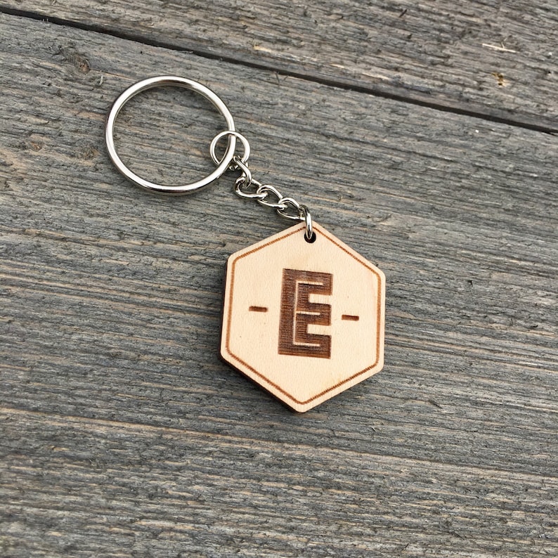 Initial Wooden Keychain Alphabet Wood Keychain Engraved Cute Etsy