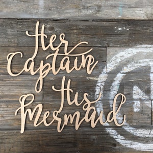 His Mermaid & Her Captain Chair Signs, Laser Cut Wedding Chair Backs Decorations Nautical Navy Marine Ocean Beach Theme by Ngo Creations