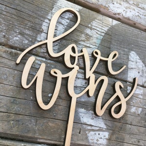 Love Wins Wedding Cake Topper 6 inches Laser Cut Calligraphy Script Toppers by Ngo Creations image 5