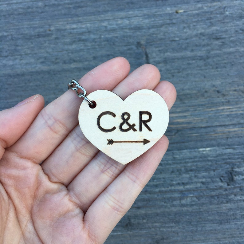 Personalized Heart Keychain Wood Keychain Engraved Keychain Etsy