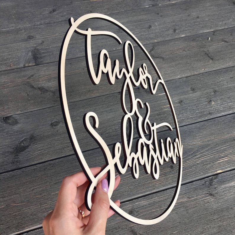 Personalized Circle Name Sign Various Sizes, Wooden Name Sign, Custom Wedding Sign, Custom Name Sign, Wood Name Sign, Couples Sign Door image 6