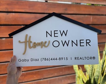 Personalized House New Home Owner Sign, Realtor Closing Gift (21x12 inches)
