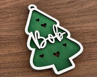 Personalized Name Christmas Tree Ornament  – double layer - holiday teacher gift home decor