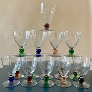 French Style - Very Rare Set of 15 Multicolored Vintage Glass Cups – Cordials or Mini Dessert Glasses