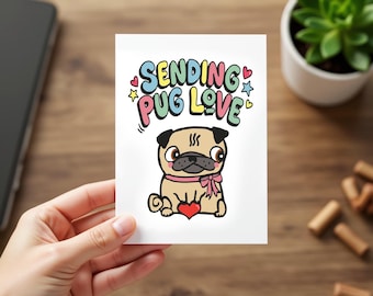 Valentine's Pug Coquette Bow and Heart Card