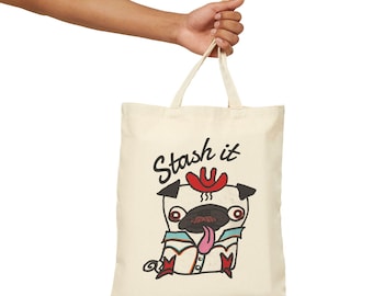 Cartoon Pug Canvas Tote Bag | Dog Lover Gift