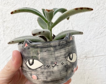 Cat Planter Black Gray Made To Order