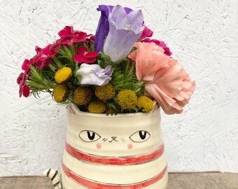 Peppermint Cat Vase