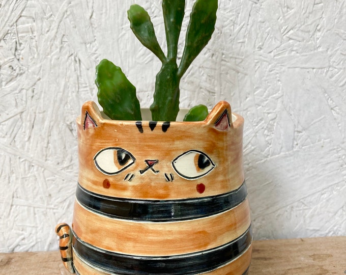 Tabby Striped Cat Planter