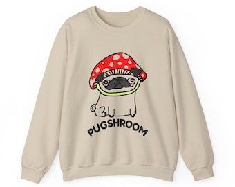Mushroom Pug Sweatshirt | Whimsical Weirdcore Dog Illustration Crewneck