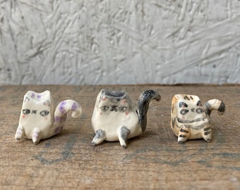 Hand Sculpted Stoneware Tiny Cat Figurine