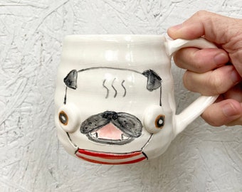 Bug-eyed Pug Mug Red Stripes
