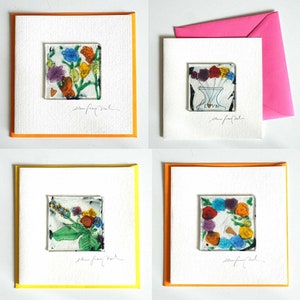 Künstler/ Geschenkkarten, Flowers neu, Glas Bild auf Karton, 300 Gramm und Briefumschlag 16 x 16 cm, Handarbeit, Signiert