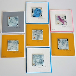 Künstler/ Geschenkkarten, Engel, mit Glas Bild auf Karton, 300 Gramm und Briefumschlag 16 x 16 cm, Handarbeit, Signiert