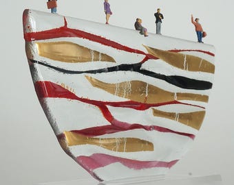 Oggetto in vetro, della serie "On The Way Gold 01", trasparente, vetro colorato, pittura dorata, pezzo unico, firmato.