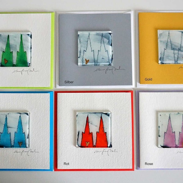 Künstler/ Geschenkkarten, Kölner Dom, mit Glas Bild auf Karton, 300 Gramm und Briefumschlag 16 x 16 cm, Handarbeit, Signiert