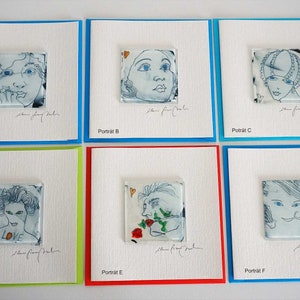 Künstler/ Geschenkkarten, Porträt, Glas, Bild auf Fotokarton, 300 Gramm, mit Briefumschlag 16 x 16 cm, Handarbeit, Signiert