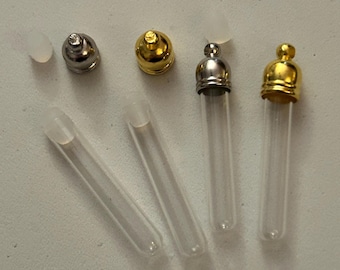 Glass Vial Tube Pendant - Choose Cap Colour Silver or Gold