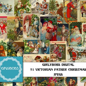 Girlybobs Digital - 51 fronti di cartolina di Babbo Natale vittoriano - JPEGS - Stampa a casa