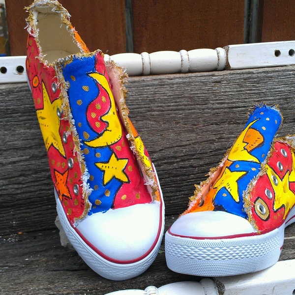 Reserved for Oz Hand painted grafitti style sneakers for the daring woman wearing size 8