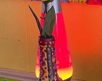 Painted upcycled wine bottle vase