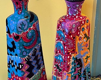 Two upcycled abstract vases