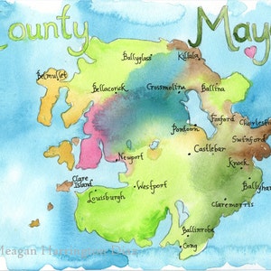 Carte Irlande - comté de Mayo, Irlande - tirage d'Art aquarelle - carte Art