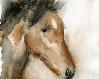 Horse Art - Watercolor Horse Painting - Fine Art Print - Animal Painting - Brown Horse