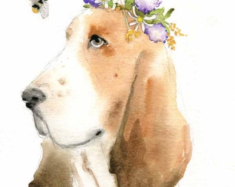 Basset Hound acuarela pintura - perro - vivero lámina - Holly el sabueso