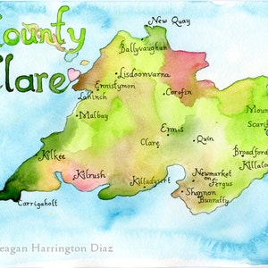 Landkarte Kunstdruck - County Clare Irland Landkarte - irische Kunst - Karte von Irland