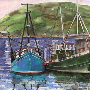 Ship Art - Castletownbere Boats - Fine Art Print Ireland - Boat Painting - Harbor Watercolor