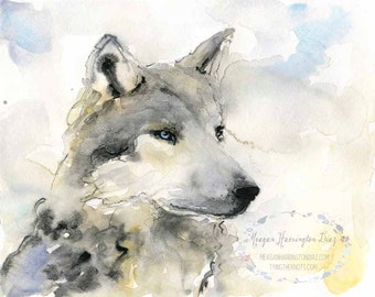 Peinture aquarelle de la faune - loup aquarelle - hiver Wolf - Fine Art Print - de loup