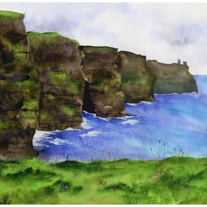 Ireland Painting - Cliffs of Moher - Watercolor Fine Art Print - Ireland Landscape