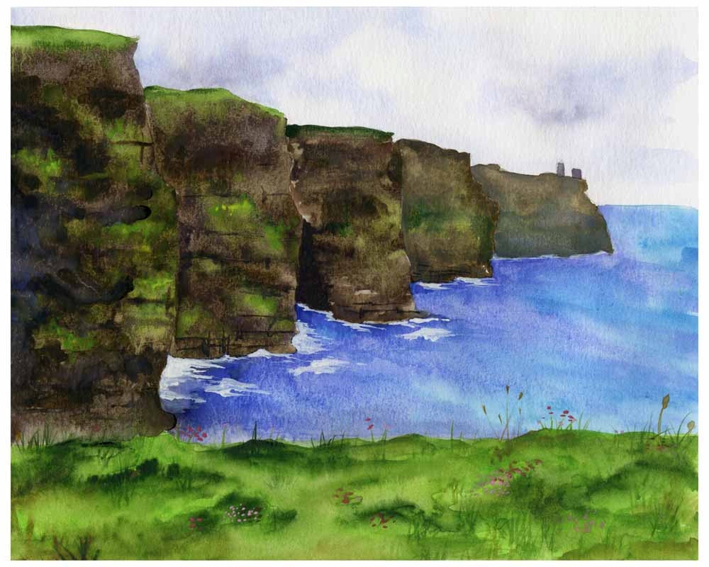 Ireland Painting Cliffs of Moher 8x10 ORIGINAL Watercolor Ireland