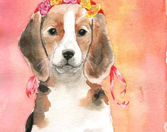 Beagle Painting - 5x7 Original Watercolor - Nursery Art - Clementine the Beagle