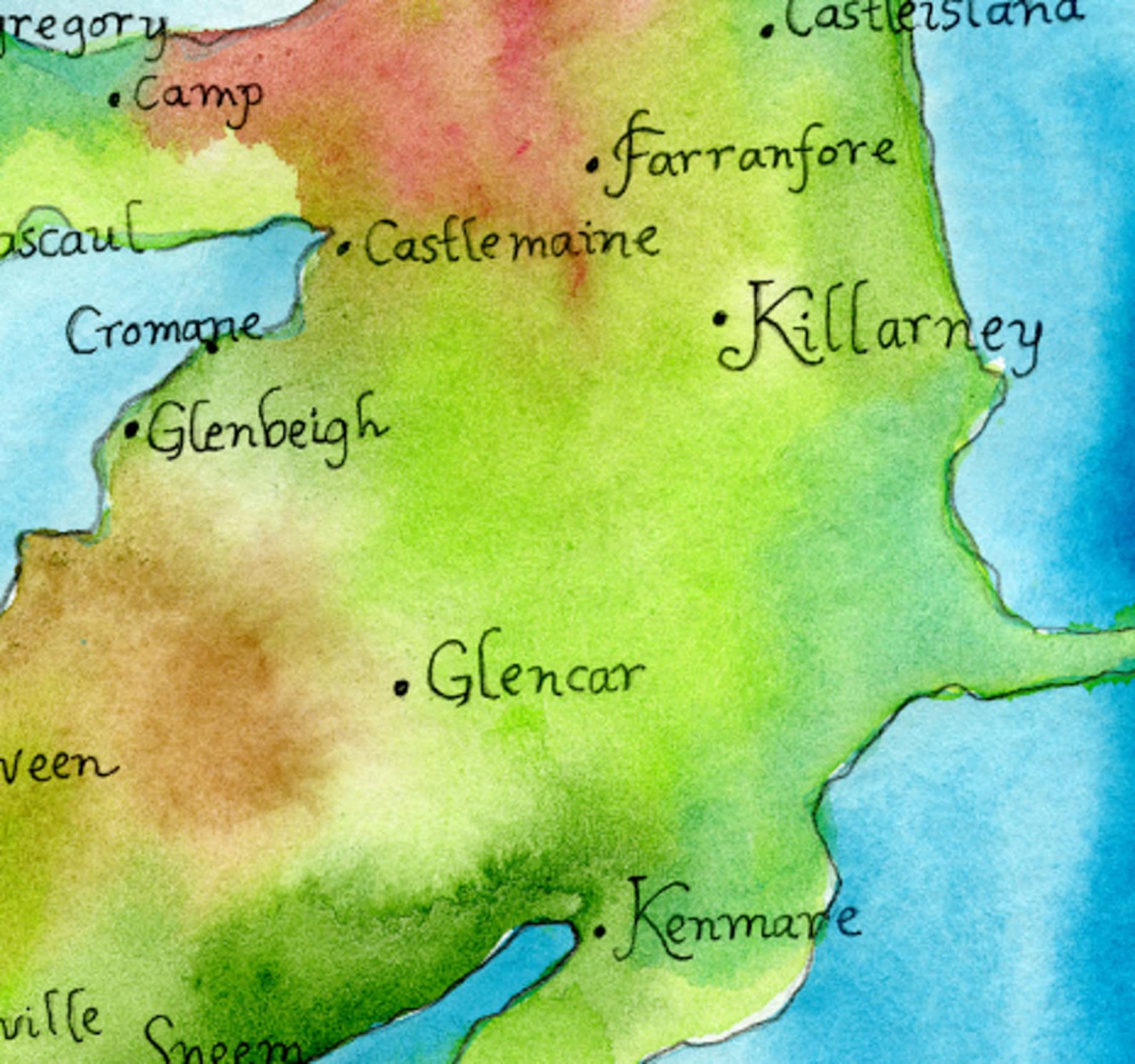 County Kerry Ireland Map LARGE Print Map of Ireland Counties Watercolor Map Etsy