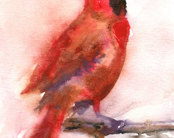 Cardinal Painting - LARGE print - Bird Art - Cardinal watercolor - Holiday Painting - Painting of Bird - Red Cardinal