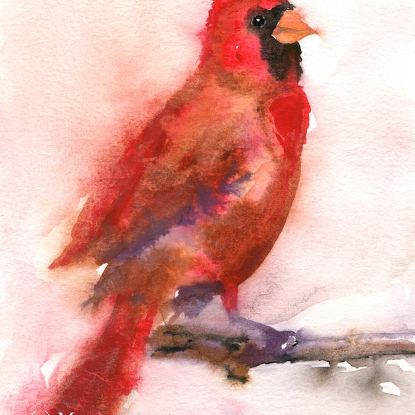 Cardinal Painting - Bird Art - Cardinal watercolor - Fine Art Print - Winter Bird