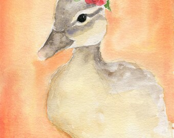 Duck Painting - Buttercup - Nursery Art - bird watercolor - duckling print - nursery watercolor