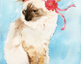 Kat kunst - een schilderij van Kitty genoemd Zinnia - Fine Art Print - kat aquarel - kwekerij kunst - Kitty - kleine meisje kwekerij