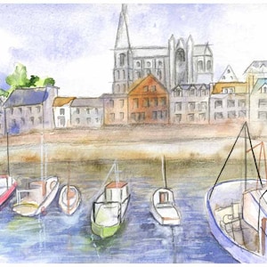 Cork City Ireland Watercolor - fine art print - Ireland Landscape painting - Ship Art